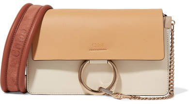 Faye Small Leather And Suede Shoulder Bag - Ivory