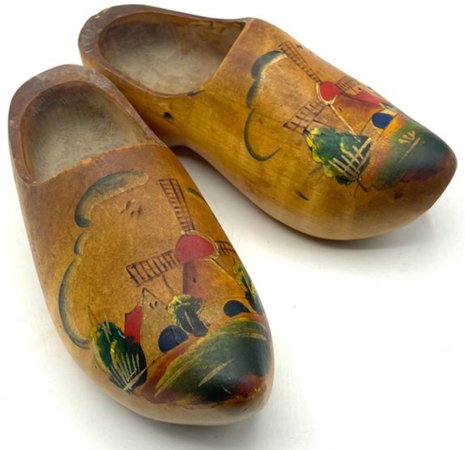 Vintage Dutch Wooden Shoes, Hand Painted from Holland
