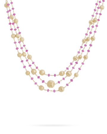 Marco Bicego Africa 17" 18k Gold Ruby 3-Strand Necklace