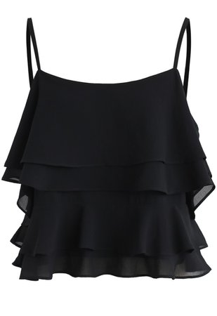 Tiered Animation Chiffon Cold-shoulder Top in Black - NEW ARRIVALS - Retro, Indie and Unique Fashion