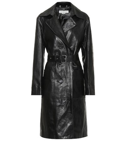 Belted leather trench coat