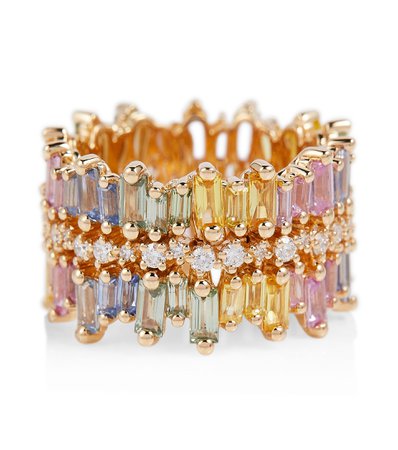 Suzanne Kalan - Sansa Pastel Rainbow 18kt gold ring with diamonds and sapphires | Mytheresa
