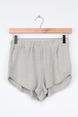 Grey Lounge Shorts - Ribbed Knit Shorts - Comfy Pajama Shorts