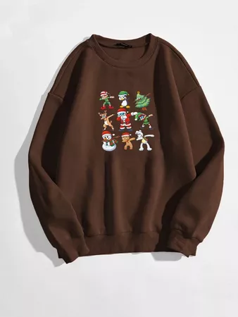 Christmas Print Drop Shoulder Thermal Lined Sweatshirt | SHEIN USA