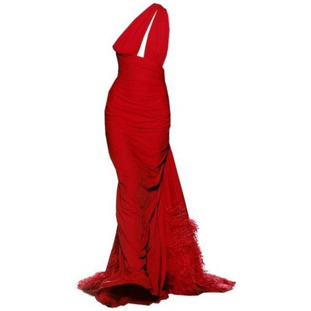 Red One Shoulder Evening Gown