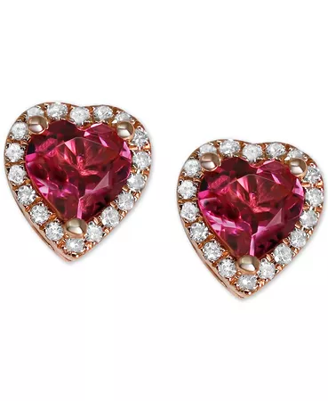 Macy's Rhodolite (7/8 ct. t.w.) & Diamond (1/8 ct. t.w.) Heart Stud Earrings in 14k Rose Gold