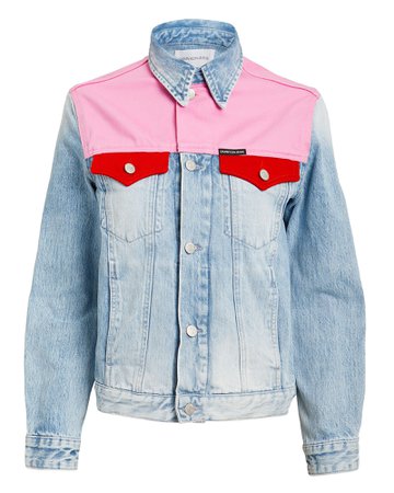 Pink Colorblocked Denim Jacket