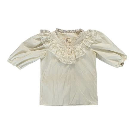 Vintage 70s 80s Victorian Lace Collar Ruffle Ivory Blouse Top Small | eBay