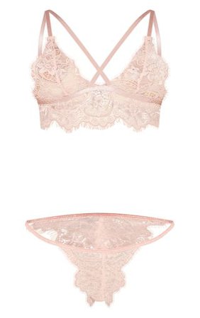 Blush Pink Longline Lace Lingerie Set | PrettyLittleThing