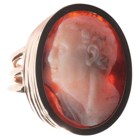 18th-19th Century Sardonyx Cameo of Roman Old Man Ring For Sale at 1stDibs