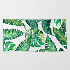 Jungle Leaves, Banana, Monstera Pink #society6 Beach Towel by wheimay | Society6