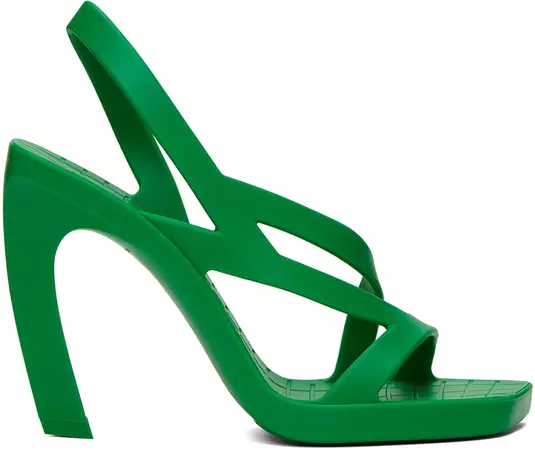 Bottega Veneta: Green Jimbo Heeled Sandals | SSENSE