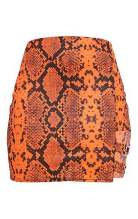 Orange Snake Print Rib Cut Out Buckle Mini Skirt | PrettyLittleThing