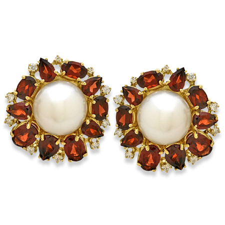 Diamond and Pearl Earrings, Garnet