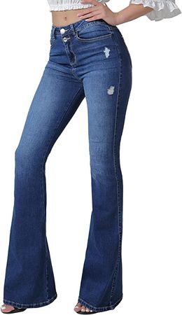 VIPONES Bell Bottom Jeans for Women High Waisted Flare Jean Bootcut Ripped Stretch Skinny Wide Leg Denim Blue Pants (101,Size 12) at Amazon Women’s Clothing store