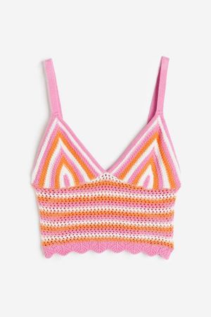 Crochet-look Hole-knit Top - Pink/orange/white - Ladies | H&M US
