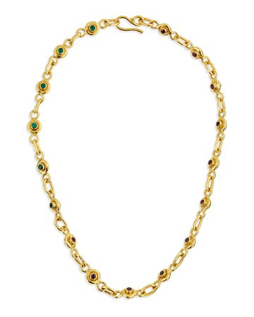 Jean Mahie 13.5" 22K Gold Ruby & Emerald Station Necklace