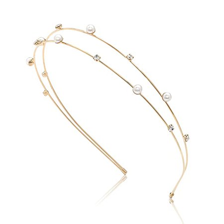 Amazon.com : COCORIBBON Pearl Crystal Tiara Thin Double headband for Women, Wedding, Parties (Gold) : Beauty & Personal Care