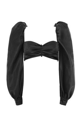 Clothing : Tops : 'Jana Black Satin Puff Sleeve Bralette