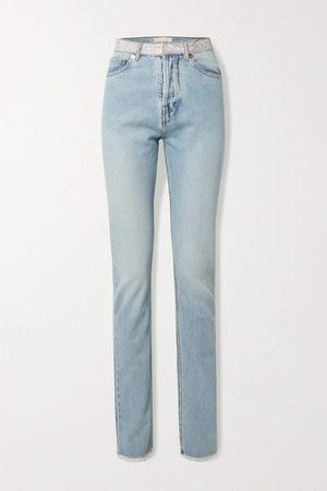 Crystal-embellished Frayed High-rise Straight-leg Jeans - Light denim