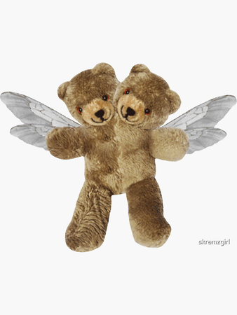 two headed bear with fairy wings, weirdcore, dreamcore, stuffed animal