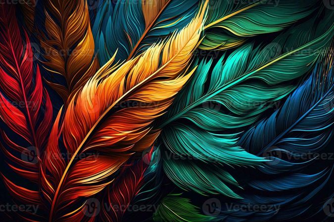 Abstract background with feather pattern, gradients and texture, digital painting in blue, green and gold, red, teal, orange colors, created with generative AI 23487607 Stock Photo at Vecteezy