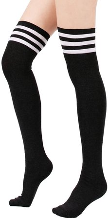 Zando Women Stripe Tube Dresses Over the Knee Thigh High Stockings Cosplay Socks Black at Amazon Women’s Clothing store