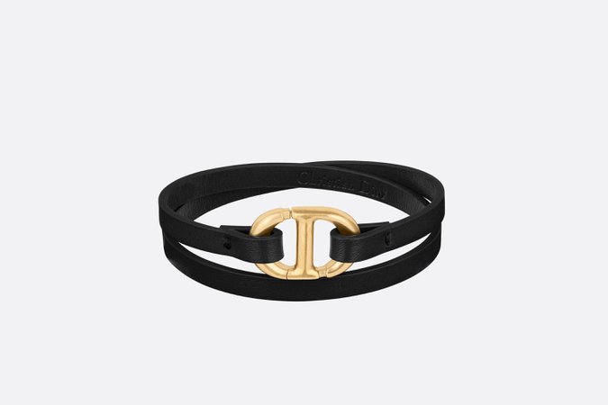 Double Bracelet Gold-Finish Metal and Black Calfskin - Fashion Jewelry - Woman | DIOR