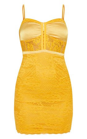 Yellow Lace Corset Bodycon Dress | Dresses | PrettyLittleThing USA