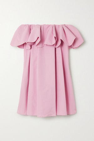Pink Off-the-shoulder scalloped cotton-blend poplin mini dress | Valentino | NET-A-PORTER