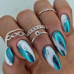 turquoise glitter nails