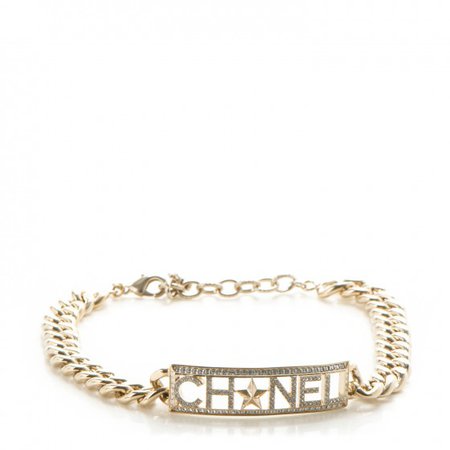 CHANEL Crystal Chain Link Choker Necklace Gold