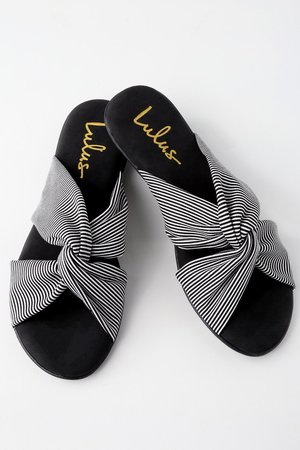 Cute Black Striped Sandals - Vegan Sandals - Slide Sandals