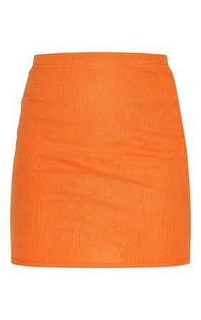 Bright Orange Soft Brushed Rib Mini Skirt | PrettyLittleThing USA