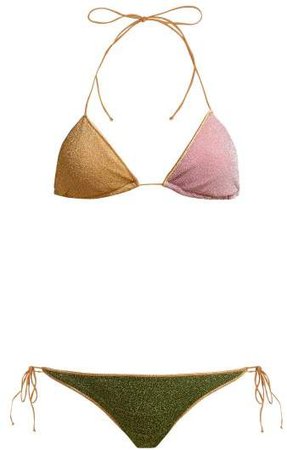 Oseree - Lumiere Triangle Metallic Bikini - Womens - Pink Multi