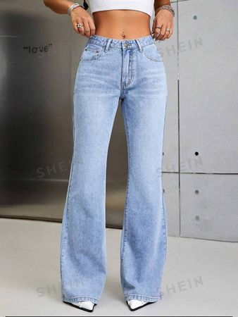 SHEIN Essnce Slant Pocket Flare Leg Jeans | SHEIN