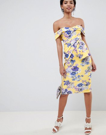 ASOS DESIGN | ASOS DESIGN bardot fold wrap front midi dress in print