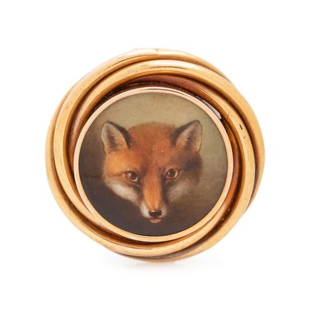 VICTORIAN, YELLOW GOLD AND ENAMEL FOX PENDANT/BROOCH