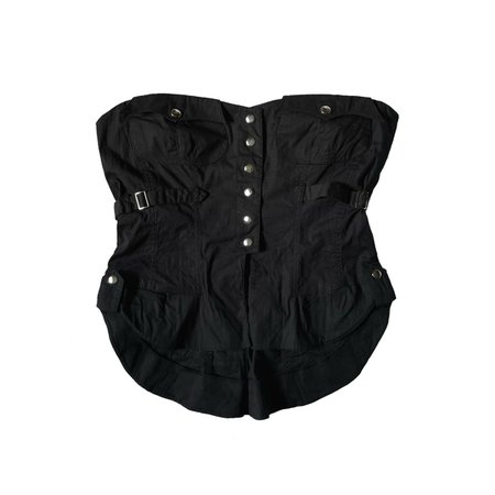 black gothic button up cargo strap corset top