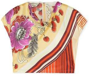 Cropped Printed Silk-twill Top