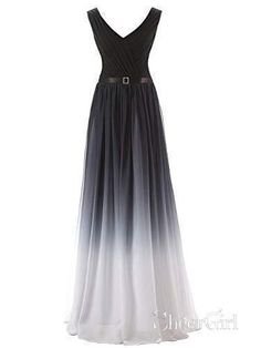 Celebrity Style Ombre Formal Dresses Evening Gowns V Neck Prom Dresses