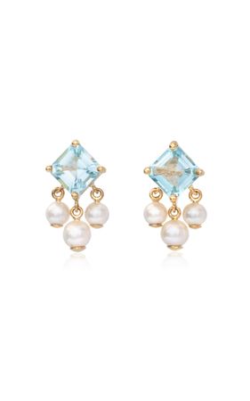 18k Yellow Gold Aquamarine, Pearl Earrings By Yi Collection | Moda Operandi