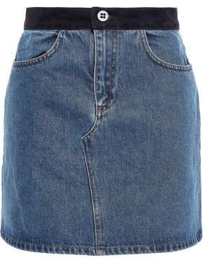 Victoria, Victoria Beckham Suede-trimmed Denim Mini Skirt