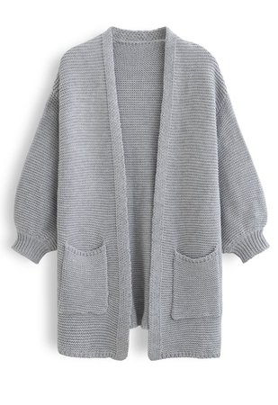 Basic Pockets Open Front Knit Cardigan in Grey - Retro, Indie and Unique Fashion