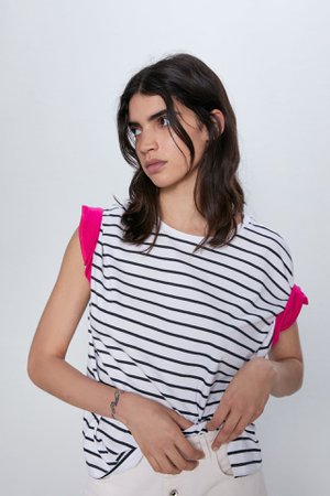 T-SHIRT WITH CONTRAST SLEEVES | ZARA Thailand