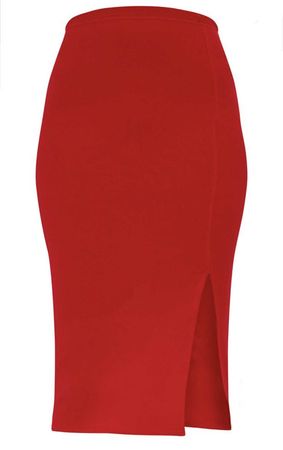 Red Basic Split Midi Skirt Pretty Little Thing $15.00
