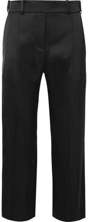 Cropped Satin Wide-leg Pants - Black