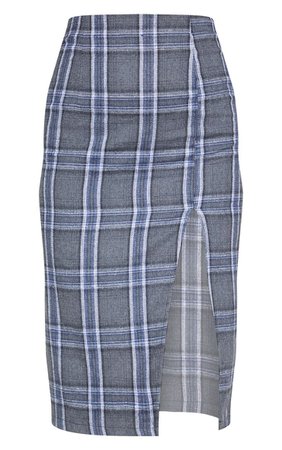 Grey Check Print Split Midi Skirt | Skirts | PrettyLittleThing USA