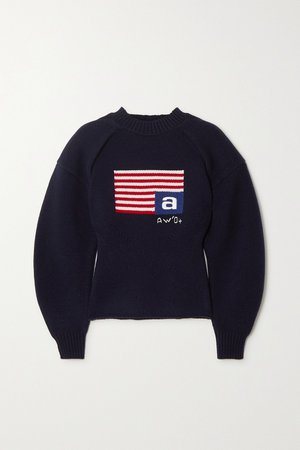 Navy Intarsia wool-blend sweater | Alexander Wang | NET-A-PORTER