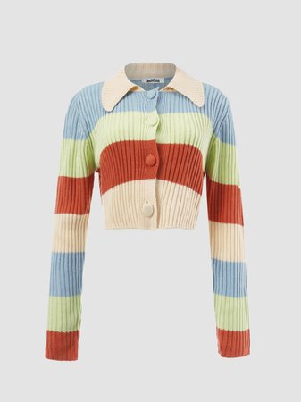 Striped Color-Block Sweater | Tops | Shop.kollyy Striped As Picture Women Sweater Shawl Collar Wool/knitting Casual Long Sleeve Color Block Sweater | kollyy